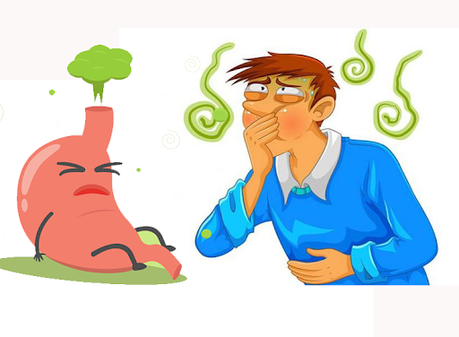 Người bị loét dạ dày thường có biểu hiện ợ hơi, khó tiêu.png